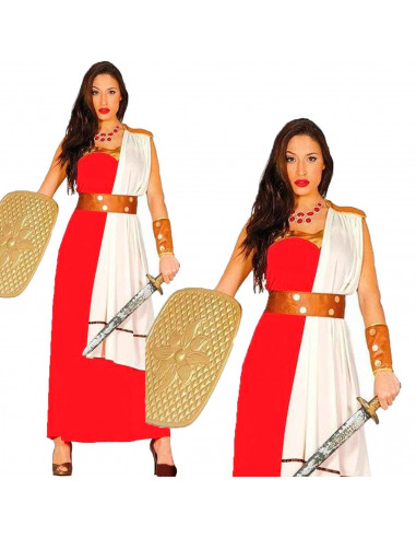 Disfraz de espartana de color rojo y blanco para jóvenes y adultos para carnaval, halloween, celebraciones, talla Única
