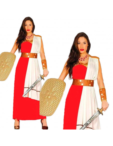 Disfraz de espartana de color rojo y blanco para jóvenes y adultos para carnaval, halloween, celebraciones, talla Única