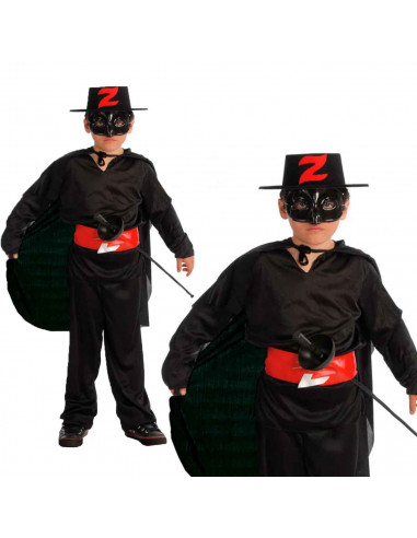 Disfraz de Bandido, Mono de color negro con sombrero para niños para carnaval, halloween y celebraciones. Talla  7 - 9 años