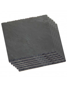 Tradineur - Pack de 6 platos llanos de pizarra natural 15 x 15 cm. Bandeja de piedra cuadrada, tabla para comer, servir comida,