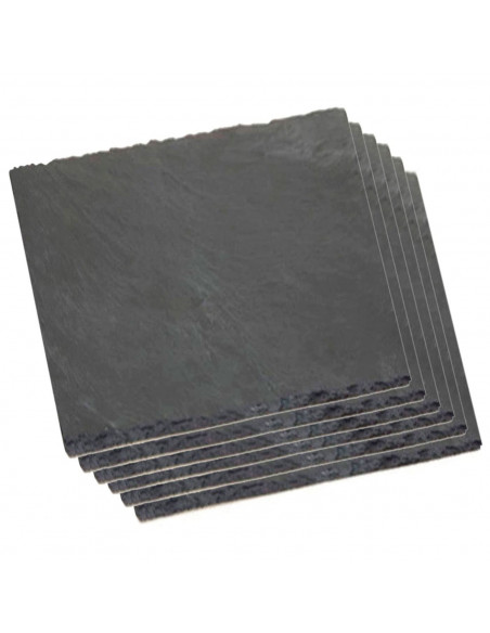 Tradineur - Pack de 6 platos llanos de pizarra natural 15 x 15 cm. Bandeja de piedra cuadrada, tabla para comer, servir comida,