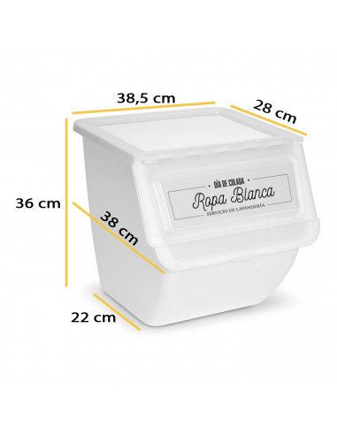 Contenedor de plástico apilable con ruedas, organizador de ropa sucia, caja de almacenamiento para colada (Ropa blanca, 36 litro
