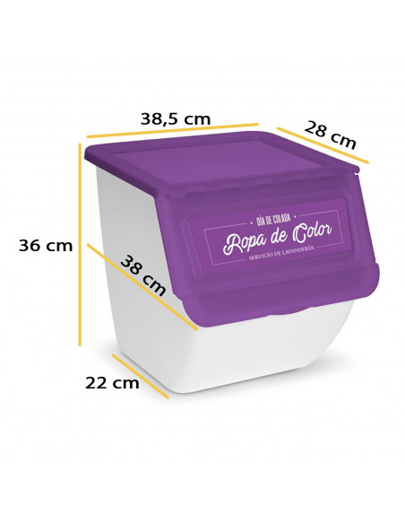 Contenedor apilable con ruedas, plástico, organizador de ropa sucia, caja de almacenamiento para colada (Ropa de color, 36 litro