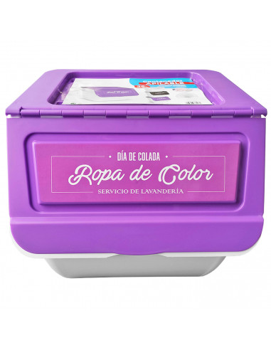 Contenedor apilable con ruedas, plástico, organizador de ropa sucia, caja de almacenamiento para colada (Ropa de color, 36 litro