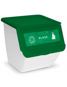 Contenedor apilable plástico con ruedas, organizador de basura, caja de almacenamiento de residuos, reciclaje (Vidrio, 36 litros