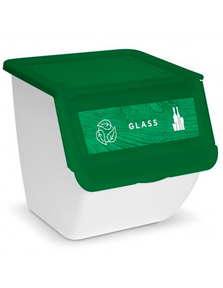 Contenedor apilable plástico con ruedas, organizador de basura, caja de almacenamiento de residuos, reciclaje (Vidrio, 36 litros