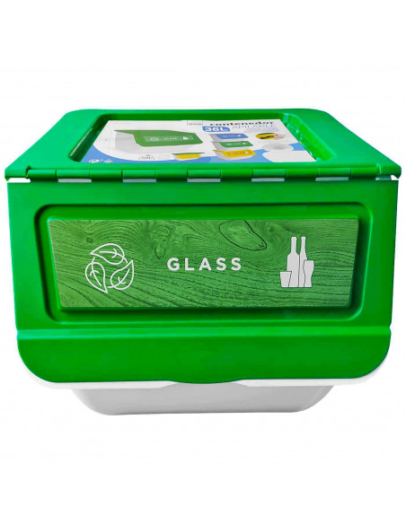 Contenedor apilable plástico con ruedas, organizador de basura, caja de almacenamiento de residuos, reciclaje (Vidrio, 36 litros