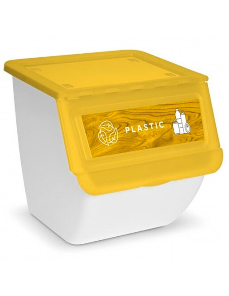 Contenedor con ruedas apilable, plástico, organizador de basura, caja de almacenamiento de residuos, reciclaje (Plástico, 36 lit