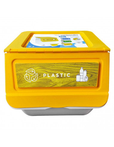 Contenedor con ruedas apilable, plástico, organizador de basura, caja de almacenamiento de residuos, reciclaje (Plástico, 36 lit