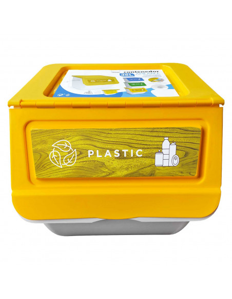 Contenedor con ruedas apilable, plástico, organizador de basura, caja de almacenamiento de residuos, reciclaje (Plástico, 36 lit