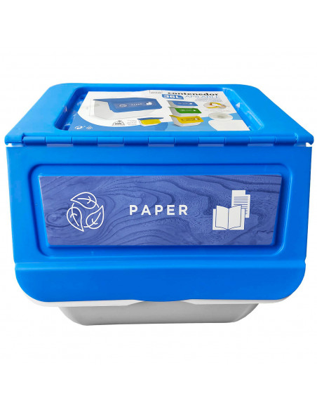 Contenedor plástico apilable con ruedas, organizador de basura, caja de almacenamiento de residuos, reciclaje (Papel, 36 litros,