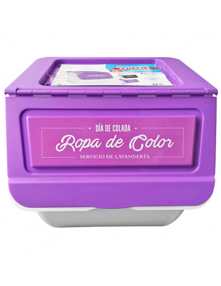 Pack de 3 contenedores de plástico apilables con ruedas, organizadores de ropa sucia (Ropa blanca, oscura y de color, 36 litros,