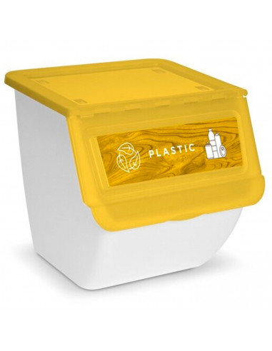 Pack de 3 contenedores apilables de plástico con ruedas, cajas almacenaje basura, reciclaje (Papel, plástico y vidrio, 36 litros