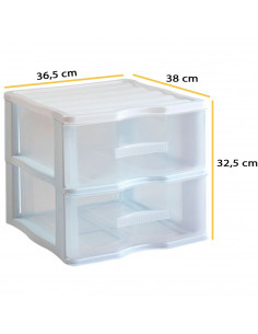 Cajonera de plástico Wagon, 2 cajones transparentes, torre almacenaje, organizador auxiliar, armario, baño, oficina (Blanco, 32, 2