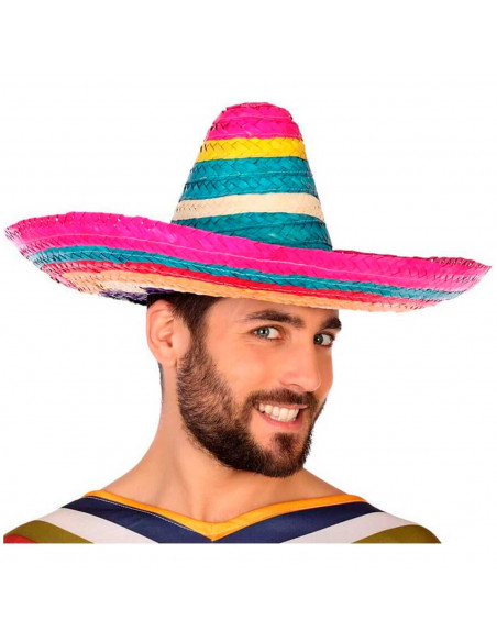 Tradineur - Sombrero mexicano multicolor para jóvenes y adultos. Carnaval, halloween y celebraciones, 50 x 20 cm