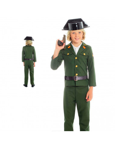 Disfraz de guardia civil color verde para niños de 10 a 12 años para las fiestas carnavales, halloween, fiestas, celebraciones.