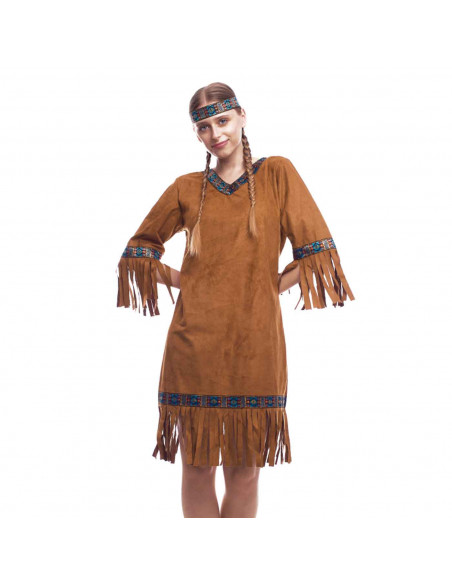 Disfraz de india, fibra sintética, incluye vestido, diadema y alas, accesorios no incluidos, carnaval halloween, adulto, talla S