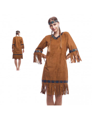 Disfraz de india, fibra sintética, incluye vestido, diadema y alas, accesorios no incluidos, carnaval halloween, adulto, talla S