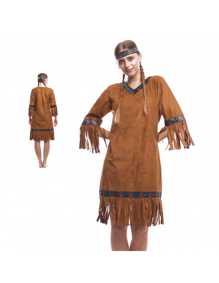 Disfraz de india, fibra sintética, incluye vestido, diadema y alas, accesorios no incluidos, carnaval halloween, adulto, talla S