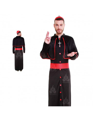 Disfraz cardenal, fibra sintética, incluye túnica, fajín, bonete y cruz, accesorios no incluidos, carnaval halloween, adulto, ta