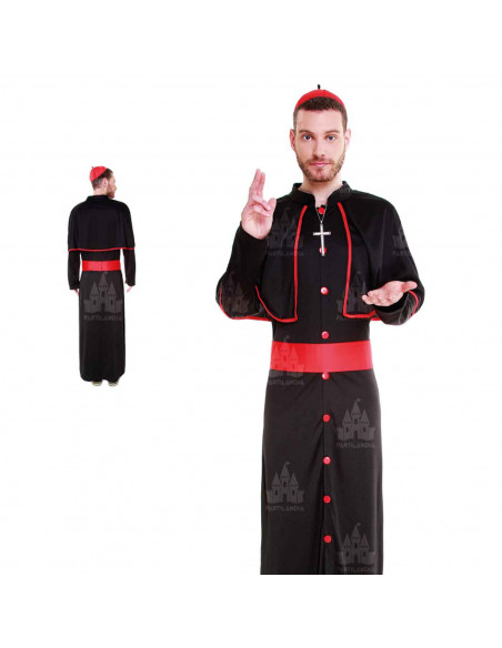 Disfraz cardenal, fibra sintética, incluye túnica, fajín, bonete y cruz, accesorios no incluidos, carnaval halloween, adulto, ta