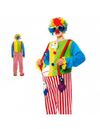 Disfraz payaso arcoiris, fibra sintética, incluye camiseta y pantalón, accesorios no incluidos, carnaval halloween, adulto, tall