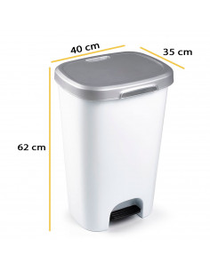 Tradineur - Cubo basura de plástico con pedal, contenedor de residuos, papelera con tapa, fabricado en España (Gris plata y blan 2
