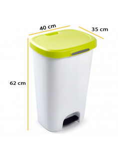 Tradineur - Cubo basura, plástico, con pedal, contenedor de residuos, papelera con tapa, fabricado en España (Blanco y verde pis 2