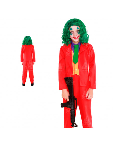 Disfraz de mad clown infantil, payaso loco, fibra sintética, incluye chaqueta, pantalón y corbata, carnaval, halloween, cosplay,
