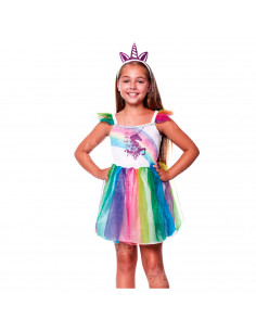 Disfraz unicornio infantil, fibra sintética, incluye vestido y diadema, carnaval, halloween, cosplay, fiestas, niñas (4-6 años)