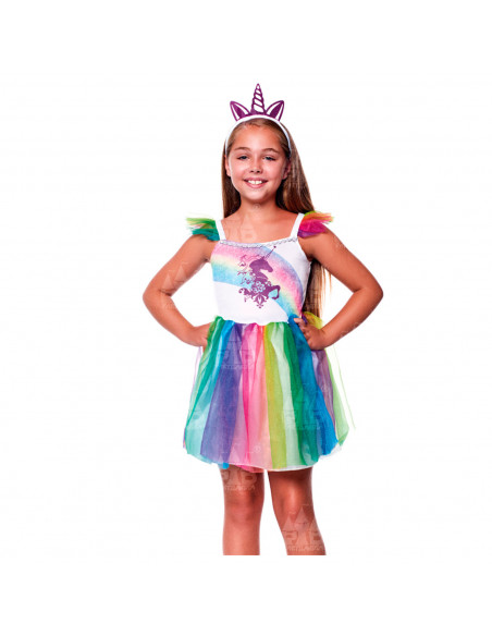 Disfraz unicornio infantil, fibra sintética, incluye vestido y diadema, carnaval, halloween, cosplay, fiestas, niñas (4-6 años)