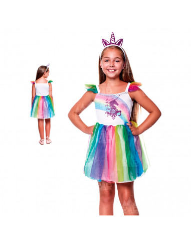 Disfraz unicornio infantil, fibra sintética, incluye vestido y diadema, carnaval, halloween, cosplay, fiestas, niñas (4-6 años)
