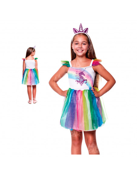 Disfraz unicornio infantil, fibra sintética, incluye vestido y diadema, carnaval, halloween, cosplay, fiestas, niñas (4-6 años)