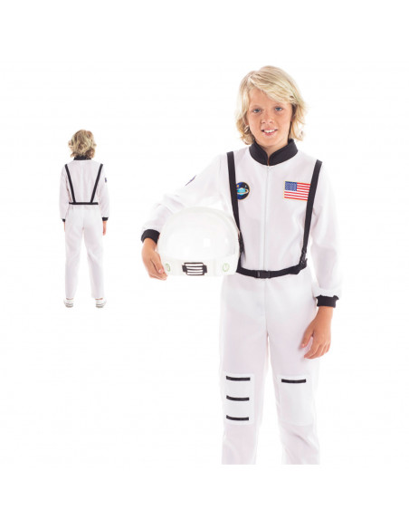 Disfraz de astronauta infantil, fibra sintética, incluye mono y arnés, carnaval, halloween, cosplay, fiestas, niños, blanco (3-4