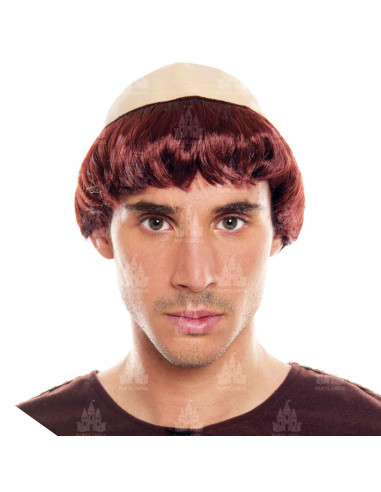 Peluca marrón de monje para jóvenes y adultos, complemetos de disfraces para carnaval, halloween u otras celebraciones. 31,5 x 2