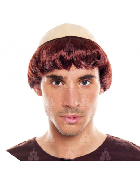 Peluca marrón de monje para jóvenes y adultos, complemetos de disfraces para carnaval, halloween u otras celebraciones. 31,5 x 2