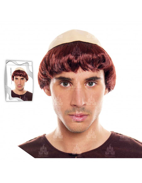 Peluca marrón de monje para jóvenes y adultos, complemetos de disfraces para carnaval, halloween u otras celebraciones. 31,5 x 2