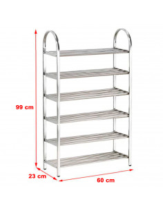 Tradineur - Zapatero metálico de 6 estantes 60 x 23 x 99 cm. Mueble zapatero 6 baldas, estantería de acero multiuso, soporte 6 n 2