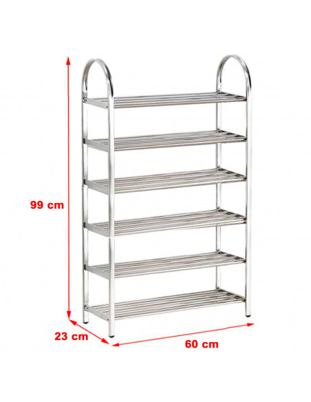 Tradineur - Zapatero metálico de 6 estantes 60 x 23 x 99 cm. Mueble zapatero 6 baldas, estantería de acero multiuso, soporte 6 n