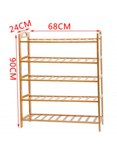 Zapatero de madera de bambú con 5 estantes, mueble, estantería 5 baldas de madera natural multiuso, soporte 5 niveles. Ideal par 2