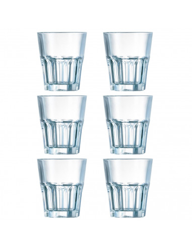 Tradineur - Set 6 vasos de cristal "New America", resistentes, base gruesa, servir agua, licores, bebidas, fiestas, uso diario (