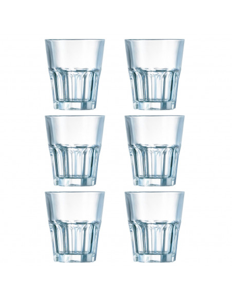 Tradineur - Set 6 vasos de cristal "New America", resistentes, base gruesa, servir agua, licores, bebidas, fiestas, uso diario (