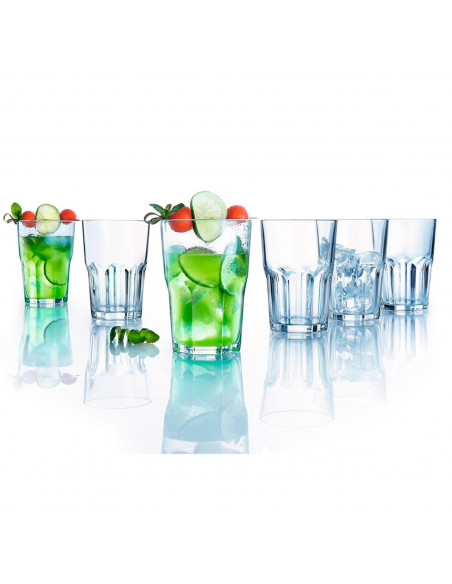 Tradineur - Set 6 vasos de cristal "New America", resistentes, base gruesa, servir agua, licores, bebidas, fiestas, uso diario (
