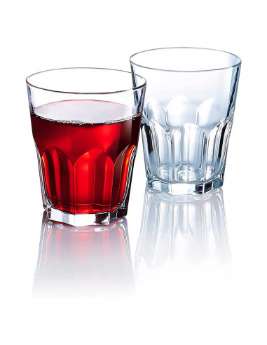 Tradineur - Set 6 vasos de cristal "New America", resistentes, base gruesa, servir agua, licores, bebidas, fiestas, uso diario (