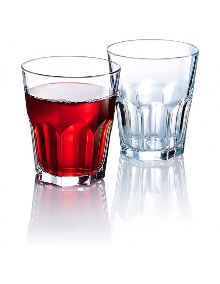 Tradineur - Set 6 vasos de cristal "New America", resistentes, base gruesa, servir agua, licores, bebidas, fiestas, uso diario (