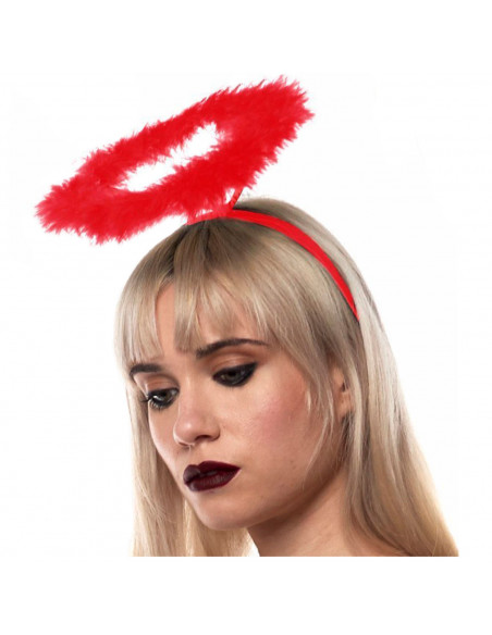 Tradineur - Corona de ángel rojo, diadema con aro, accesorios para disfraz de diablesa, carnaval, halloween, cosplay, fiesta, ad