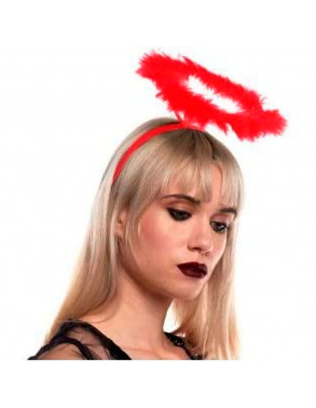 Tradineur - Corona de ángel rojo, diadema con aro, accesorios para disfraz de diablesa, carnaval, halloween, cosplay, fiesta, ad