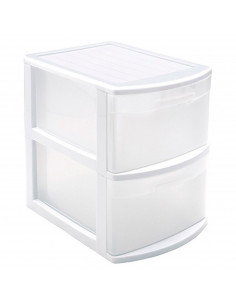 Tradineur - Cajonera estrecha modelo Támesis de plástico, 2 cajones transparentes, torre de almacenaje, oficina, hogar (Blanco,