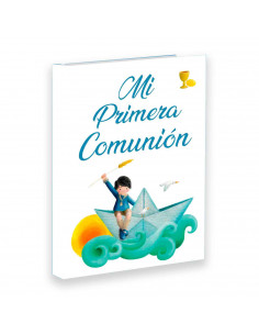 Libro para fotos Primera Comunion de niño en barco, Incluye, detalles de la ceremonia, 7 hojas para dedicatorias entre otros det