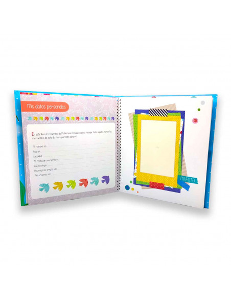 Libro para fotos Primera Comunion de niño en barco, Incluye, detalles de la ceremonia, 7 hojas para dedicatorias entre otros det